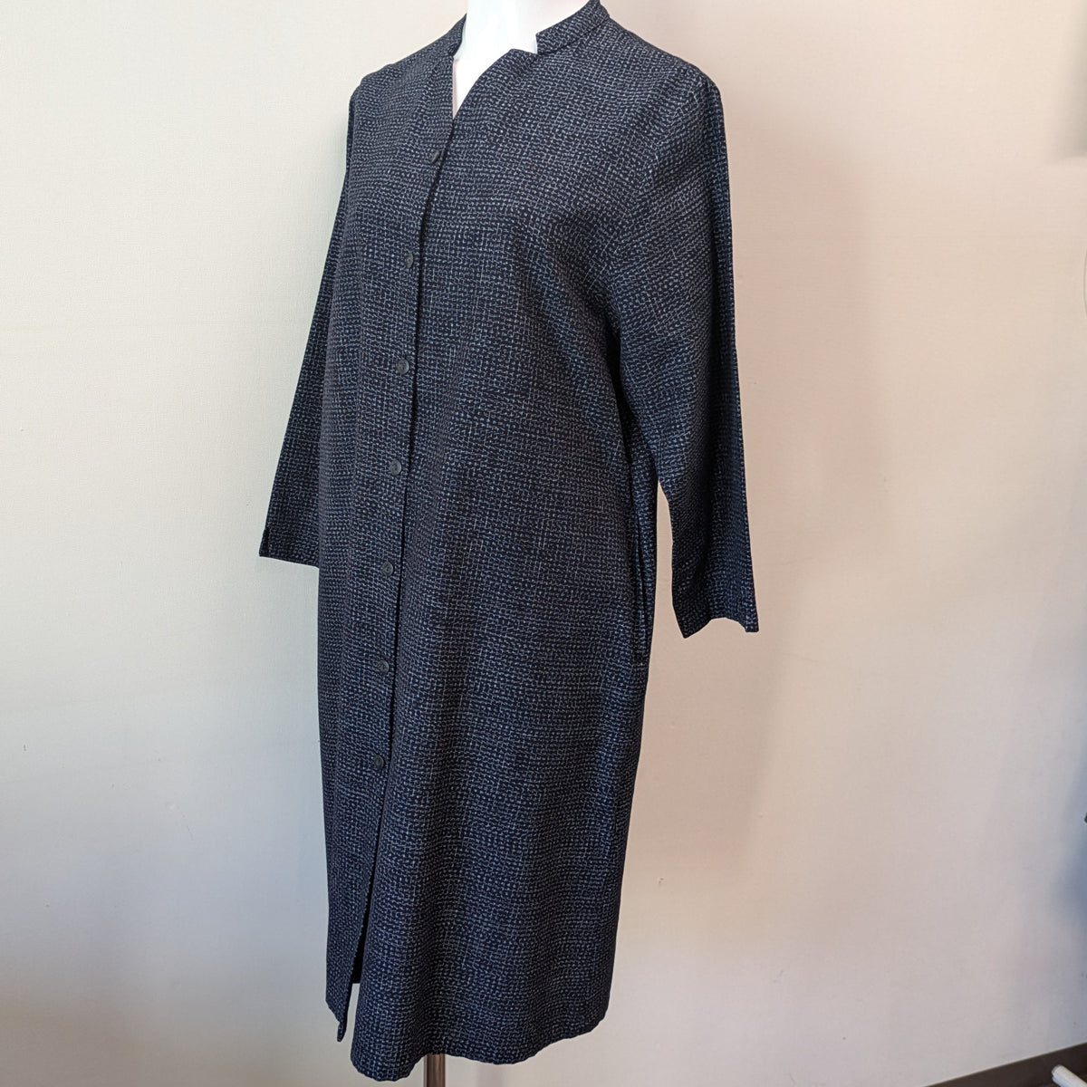 SALE】【母の日プレゼント】久留米絣 小さめワンピース文人絣/紺 S〜М