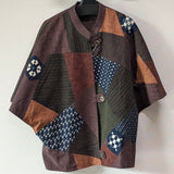 久留米絣　儀右エ門　ポンチョ　リバーシブル　茶