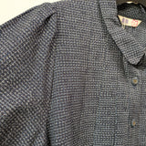 久留米絣　ブラウス　8分袖　文人絣　藍暦　紺