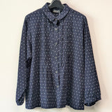 久留米絣　ブラウス　フリル　儀右エ門　小市松　紺/白