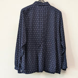 久留米絣　ブラウス　フリル　儀右エ門　小市松　紺/白