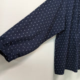 久留米絣　ブラウス　フリル　儀右エ門　小市松　紺/白