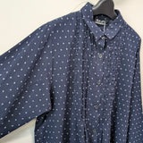 久留米絣　ブラウス　フリル　儀右エ門　小市松　紺/白