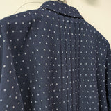 久留米絣　ブラウス　フリル　儀右エ門　小市松　紺/白