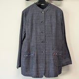 【SALE】久留米絣　銀行右エ門　ジャケットブラウス　文人　黒/白　