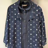 久留米絣　ジャケット風ブラウス　藍暦　紺/白　Lサイズ