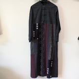 久留米絣　儀右ェ門　ロングワンピース チャイナ風　　スタンドカラー　黒/臙脂/白