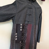 久留米絣　儀右ェ門　ロングワンピース チャイナ風　　スタンドカラー　黒/臙脂/白