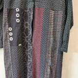 久留米絣　儀右ェ門　ロングワンピース チャイナ風　　スタンドカラー　黒/臙脂/白