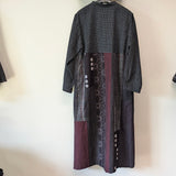 久留米絣　儀右ェ門　ロングワンピース チャイナ風　　スタンドカラー　黒/臙脂/白