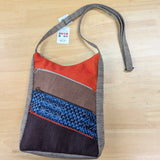 久留米絣　儀右エ門　ショルダーバッグ　5ファスナー 多ポケット　 ベージュ/橙/茶/薄茶/濃茶/藍