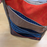 久留米絣　儀右エ門　ショルダーバッグ　5ファスナー 多ポケット　 ベージュ/橙/茶/薄茶/濃茶/藍