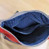 久留米絣　儀右エ門　ショルダーバッグ　5ファスナー 多ポケット　 ベージュ/橙/茶/薄茶/濃茶/藍