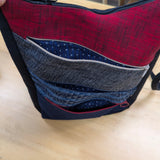 久留米絣　儀右エ門　ショルダーバッグ　5ファスナー 多ポケット　黒/赤/グレー/濃紺/紺