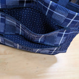 久留米絣　儀右エ門　トートバッグ　姉妹あみあみチェック　花紺/白