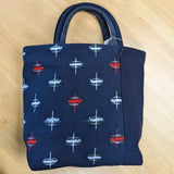 久留米絣　儀右エ門　トートバッグ　祝来る糸巻きこま　紺/赤/白/緑