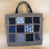 久留米絣　儀右ヱ門　井桁トートバッグ　ベージュ/紺/白/ブルー/黒