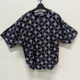 【SALE】久留米絣　半袖　ブラウス　紺　ボタン前開