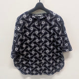 【SALE】久留米絣　半袖　ブラウス　紺　ボタン前開