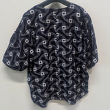 【SALE】久留米絣　半袖　ブラウス　紺　ボタン前開